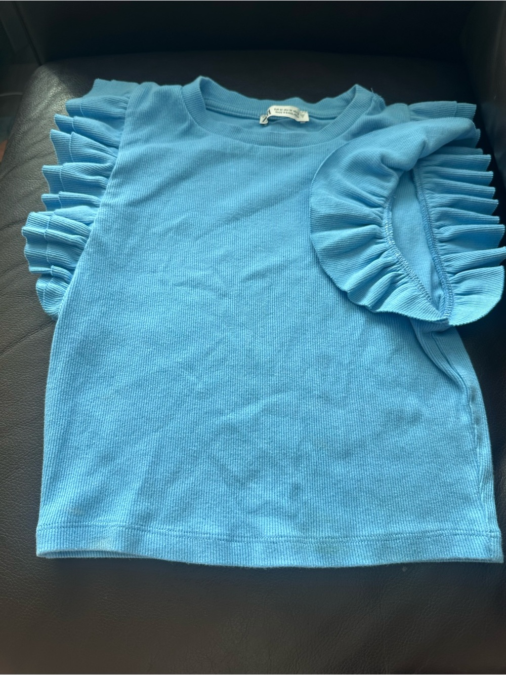 Zara Bright Blue Ruffle Sleeve Top